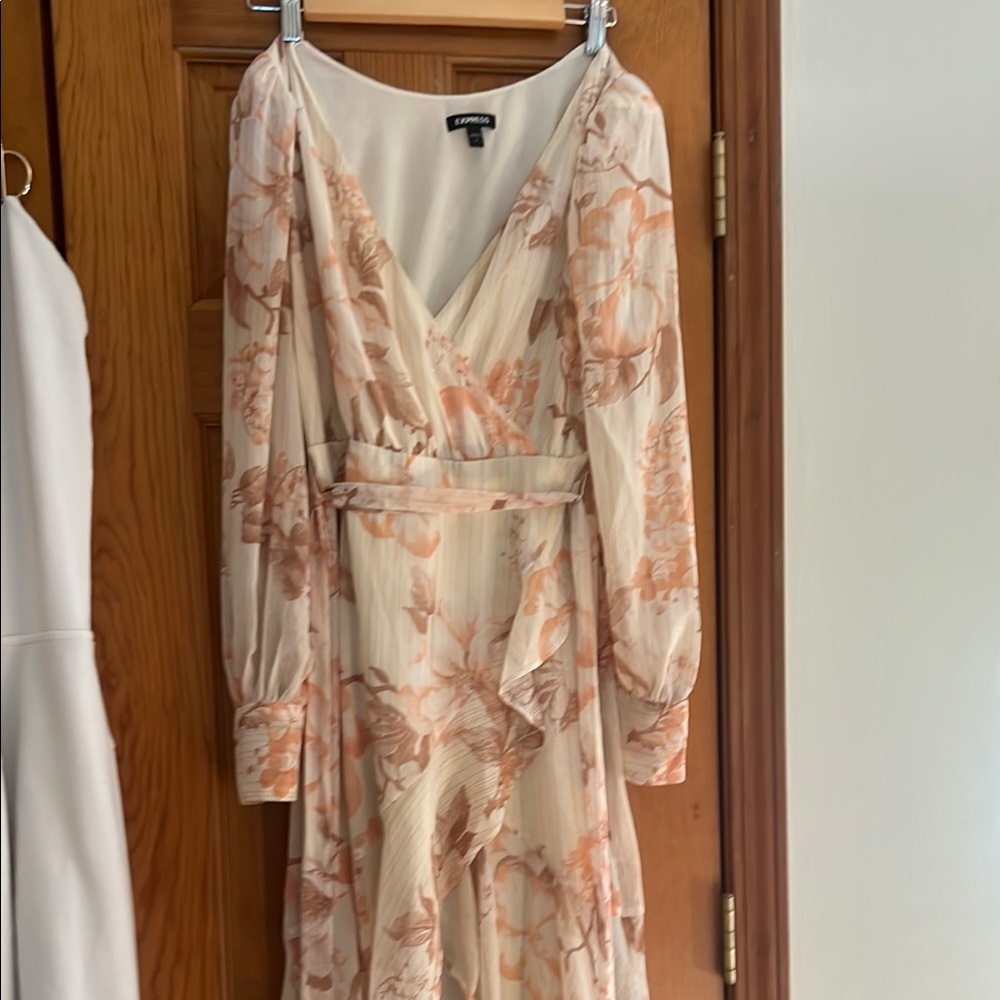 Express Cream Plunge Bishop Sleeve Sundress